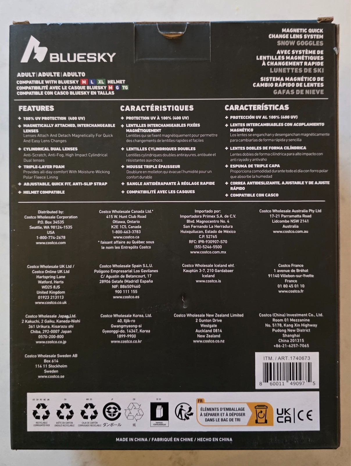 BLUESKY Adult Snow Goggles w/ Magnetic Quick Change Lens System, 2 Lenses, NIB