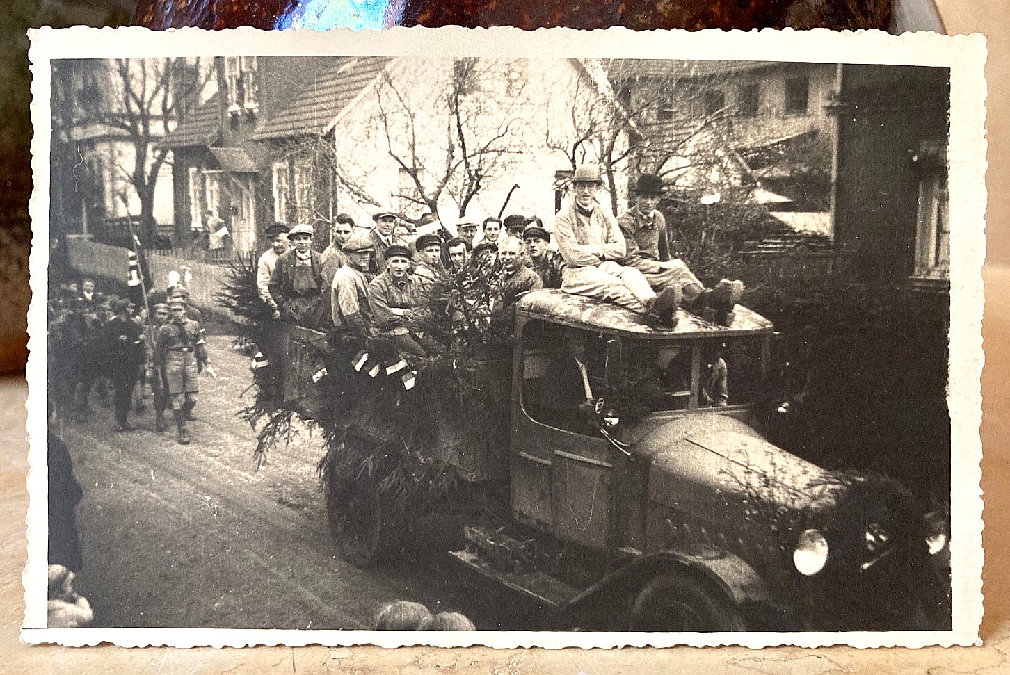 RARE! POST WW1 GERMAN STORM DIVISION ON WAY TO RALLY 1924 PHOTO POSTCARD RPPC