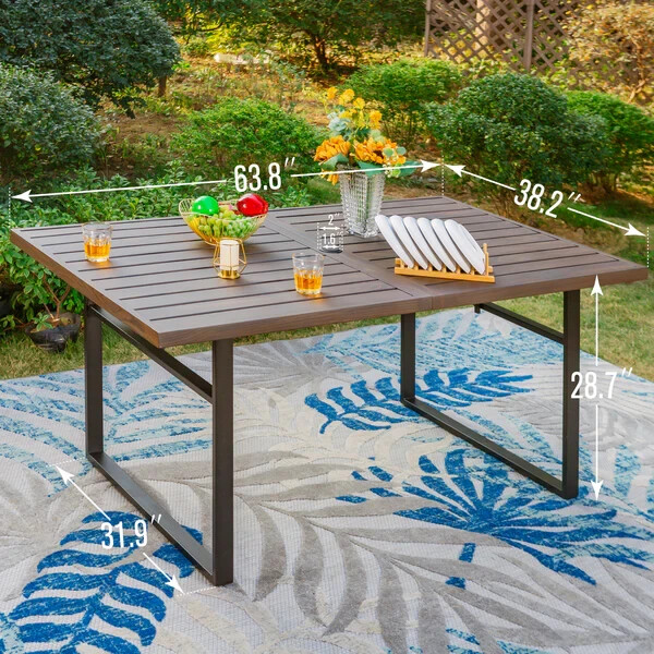 Outdoor Dining Table for 6 Person Rectangular Patio Metal Table U-shaped legs