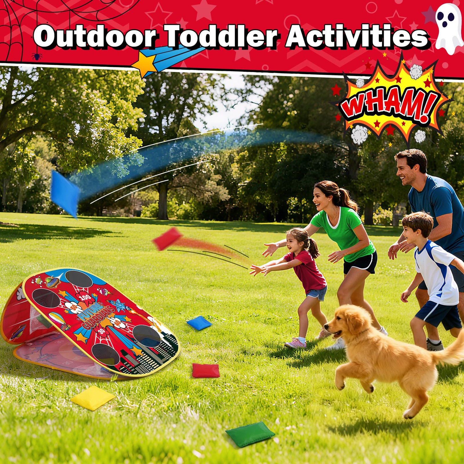 Spider Bean Bag Toss Game for Kids – 3-in-1 Cornhole Board Outdoor Toys for T...