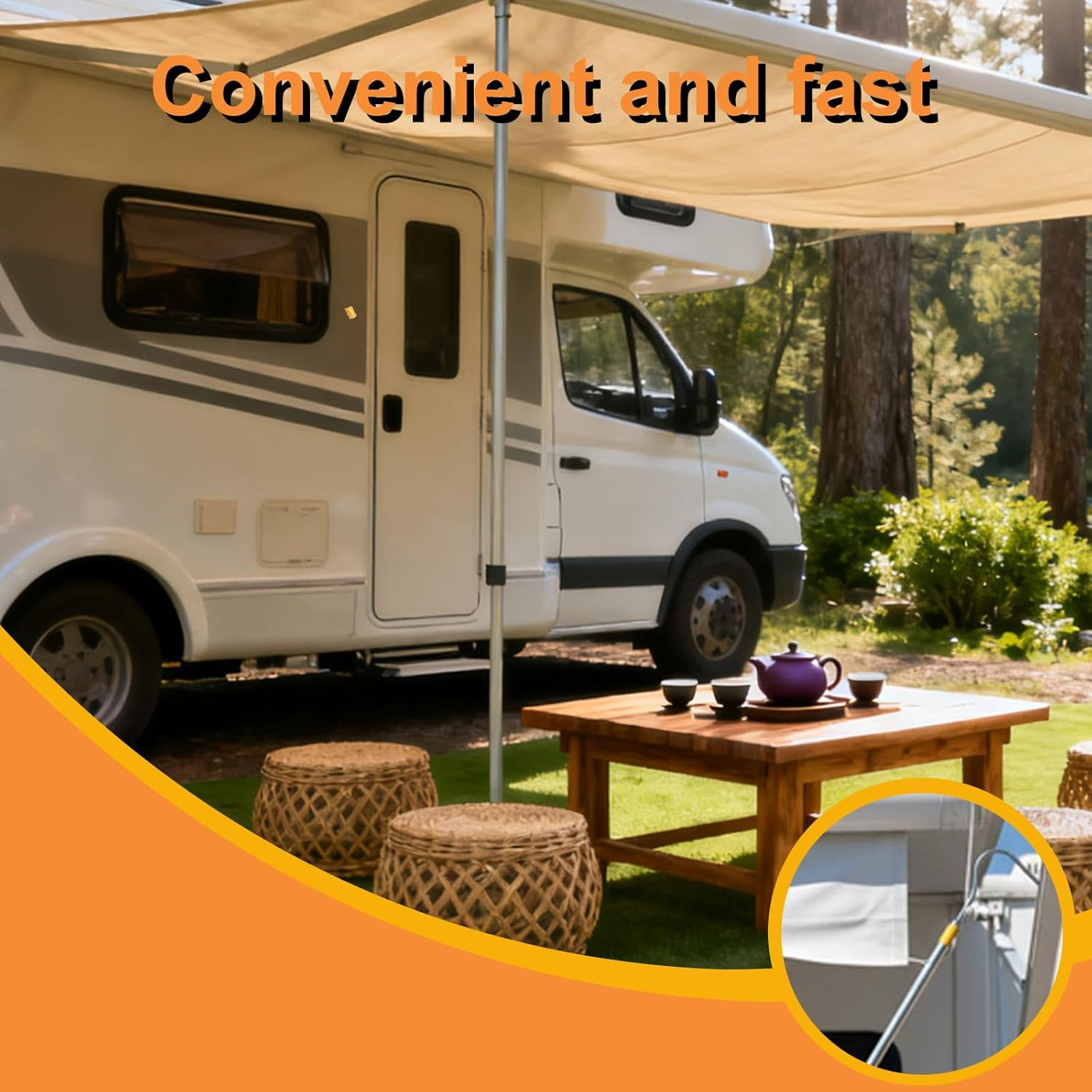 Portable RV Awning Opener Pole, 63-Inch Easy Reach Telescoping Pole with Hook, P