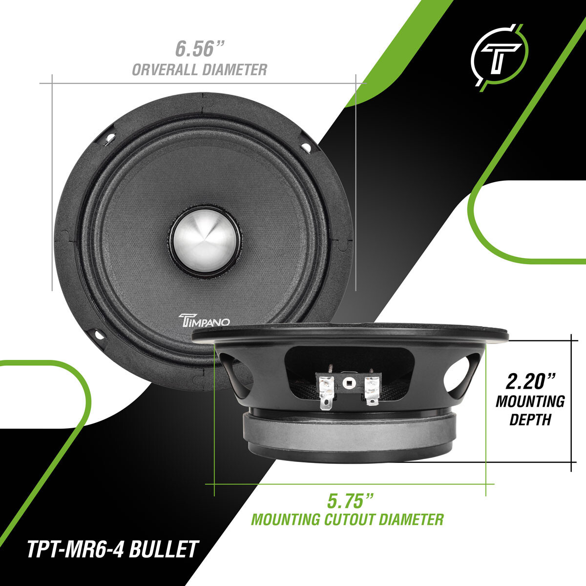 4X TIMPANO 6.5" MIDRANGE BULLET SLIM SPEAKERS 4X SUPER TWEETERS 3200 WATT BUNDLE