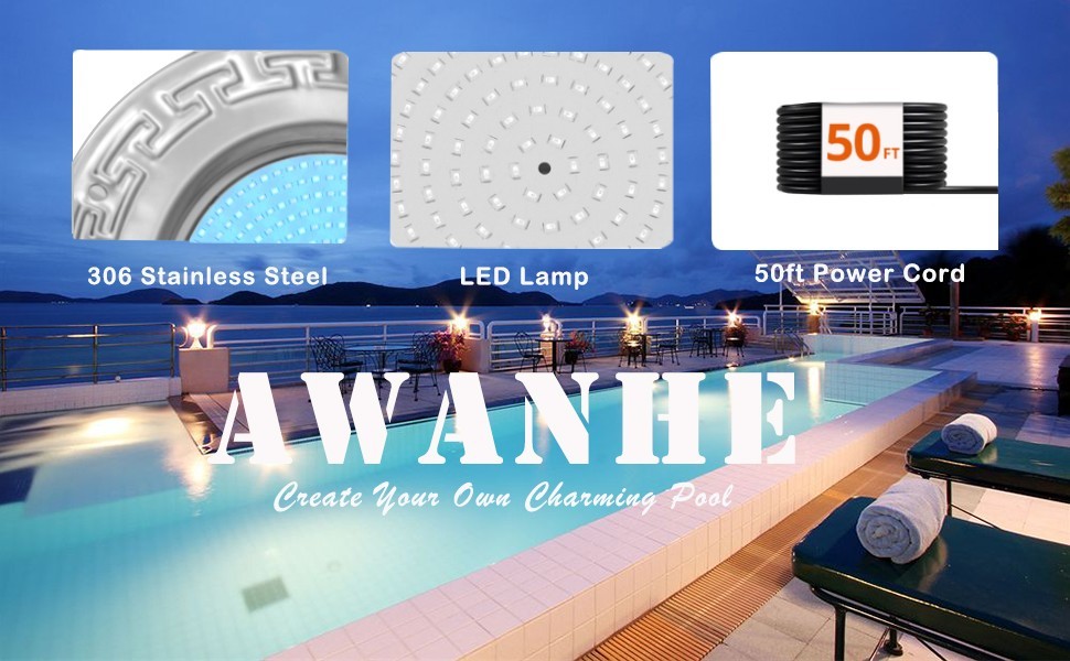 Awanhe Inground 20W LED Pool Light 50ft Cable With Remote And APP Control