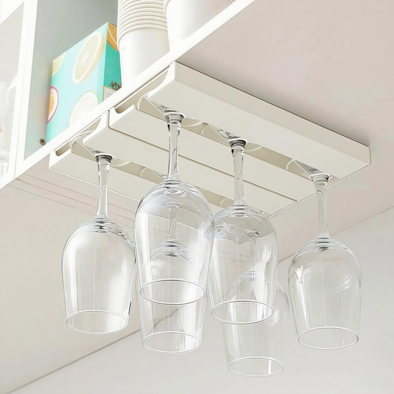 Wine Glass Rack Hangers under Cabinet, 2 Pack Wine Glasses Holders under Shelf N