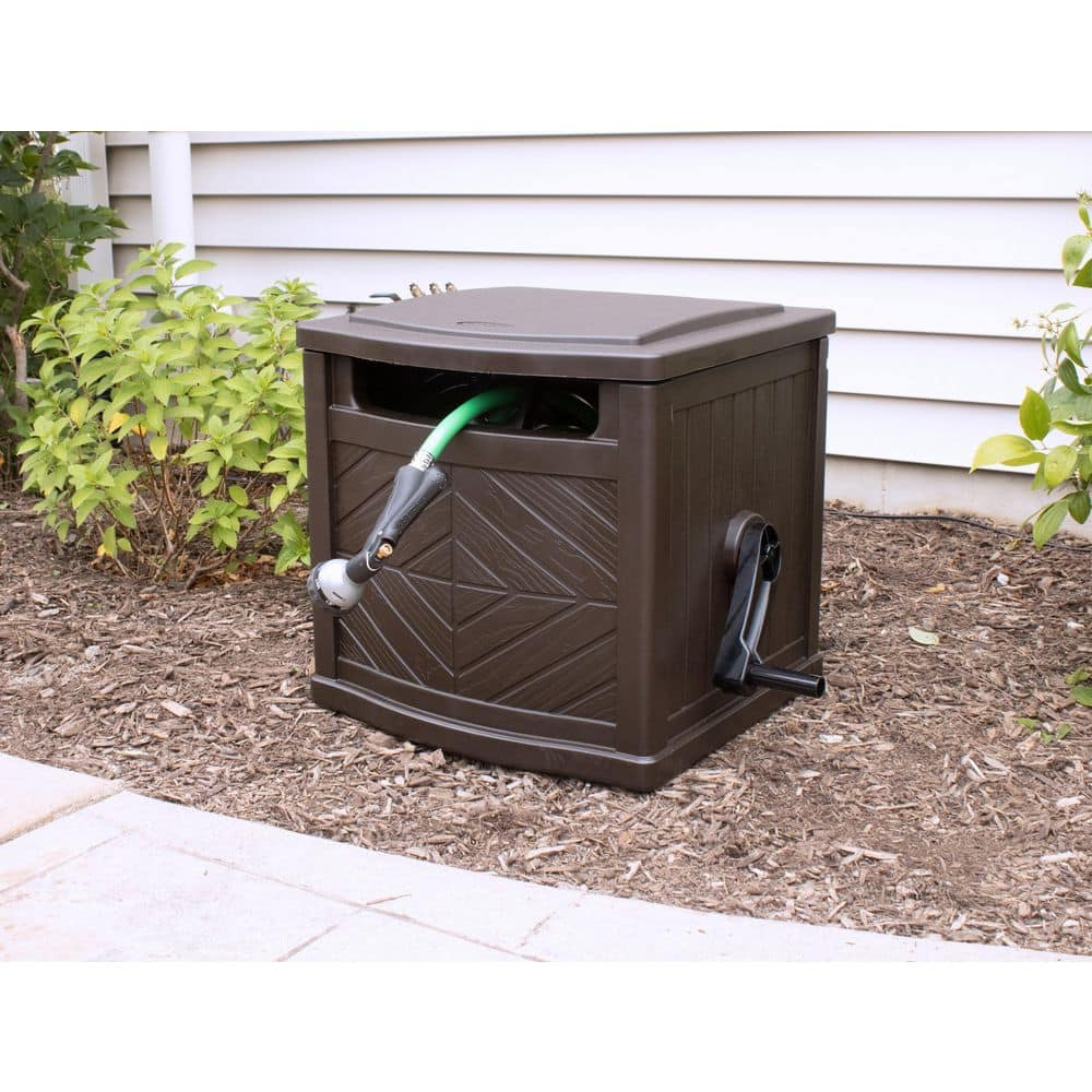 Portable Garden Hose Storage Box Outdoor Hideaway Reel 150 Ft