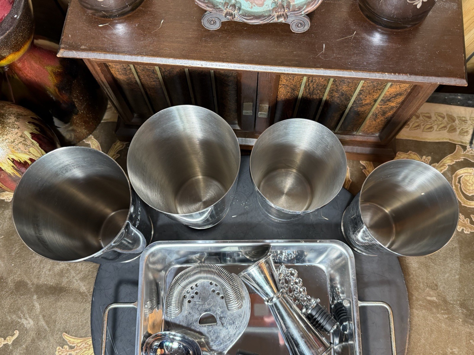 Stainless Steel Cocktail Shaker Set Bar Tools Lot Jigger Strainer Spoon