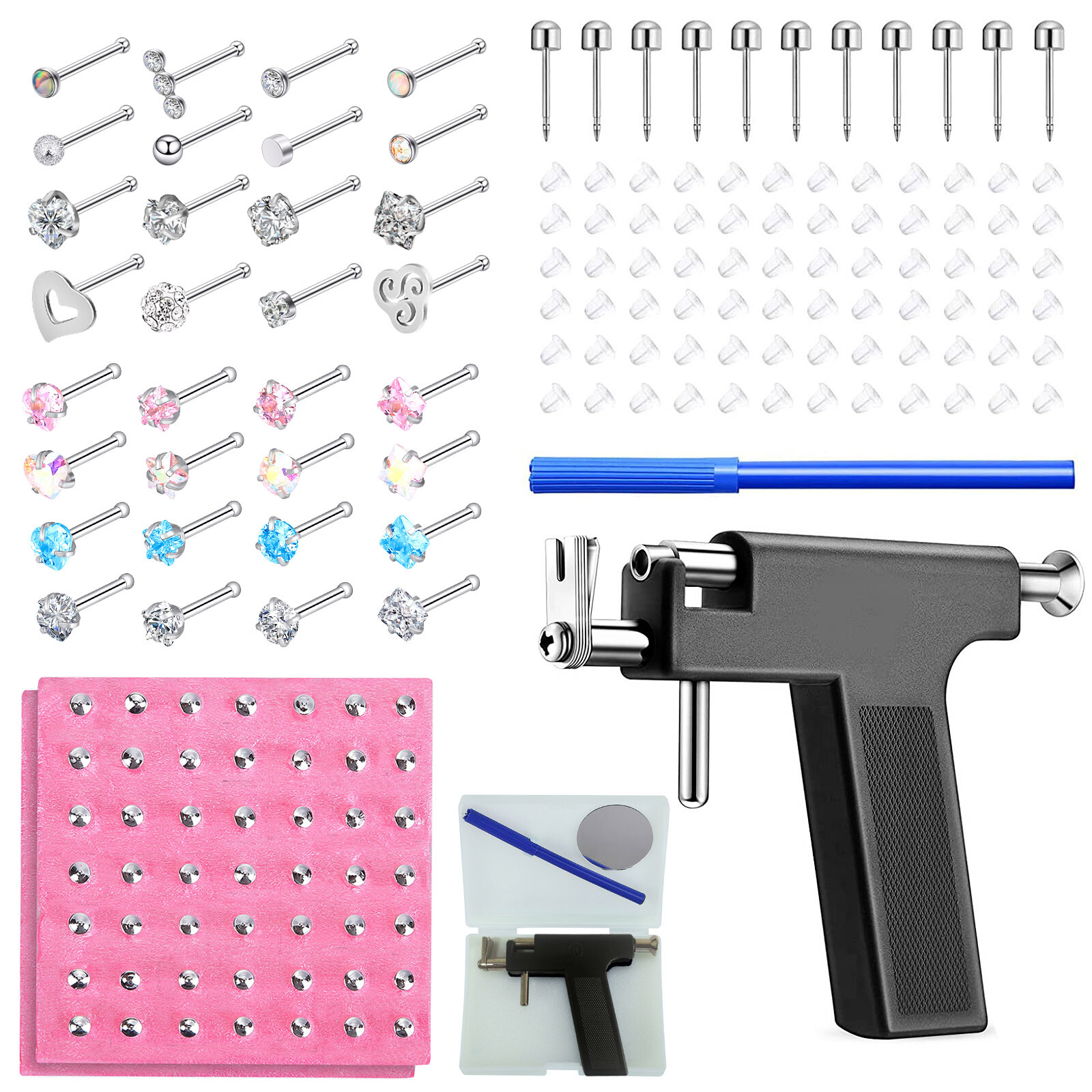 133x Ear Body Piercing Gun Kit Nose Ear Pin Stud Earrings Machine for Home Salon