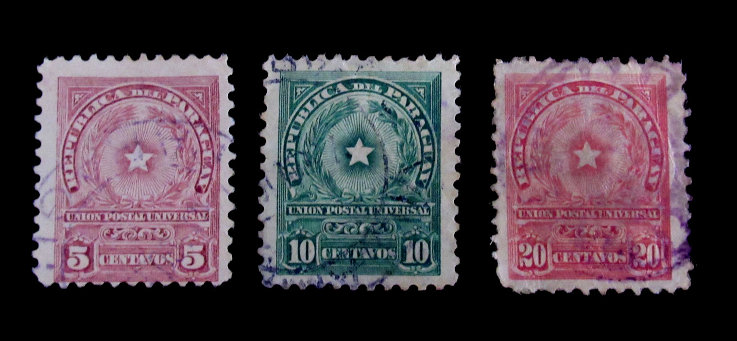 Rare Paraguay Stamp Sc 392 National Coat of Arms 1913 Set of 3 Used