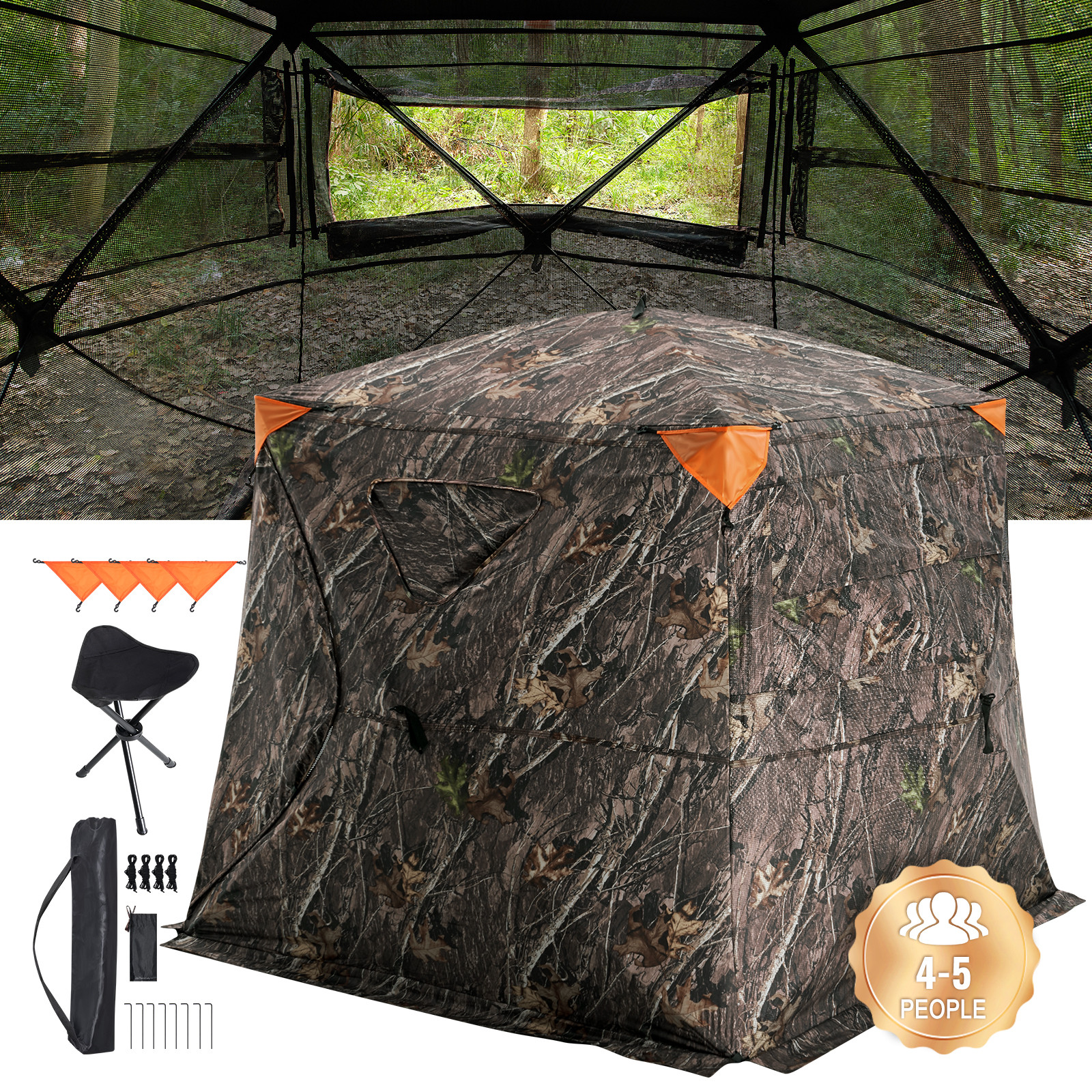 VEVOR Hunting Blind 270° See Through Ground Blind One-Way Mesh for 4-5 Person