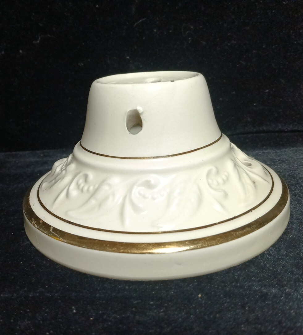 Porcelier Ceramic Ceiling Light Fixture Off White And Gold 5.5"W x 3"H