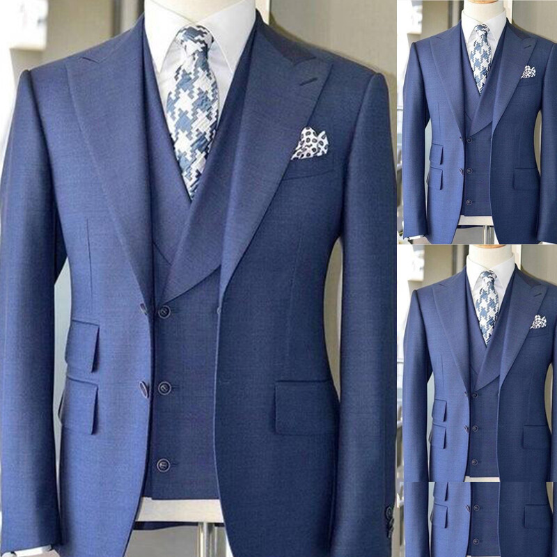 Blue Men Suits 3 Piece Suit Groom Wedding Tuxedo Business Formal Party Blazer
