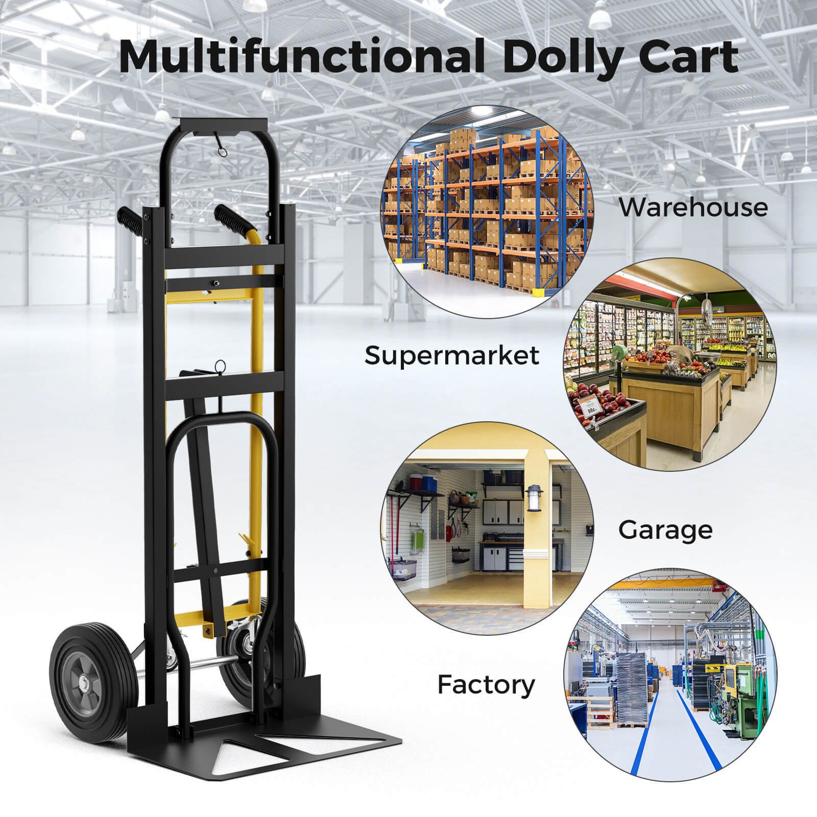 3-in-1 Convertible Hand Truck w/ 4 Rubber Wheels 1000 lbs Max Load Capacity