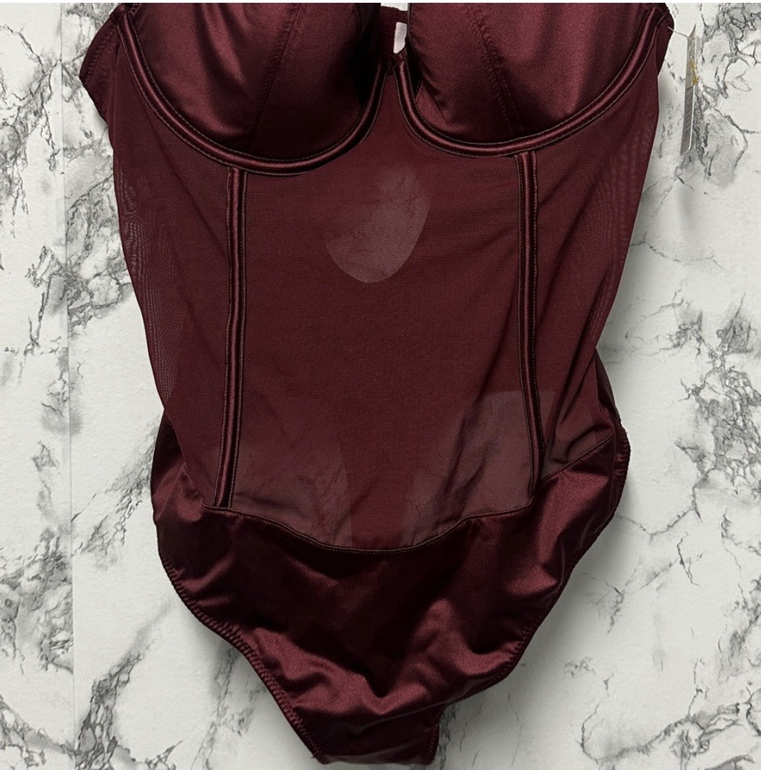Auden Berry Red Satin And Mesh Lightly Lined Lingerie Bodysuit Size S