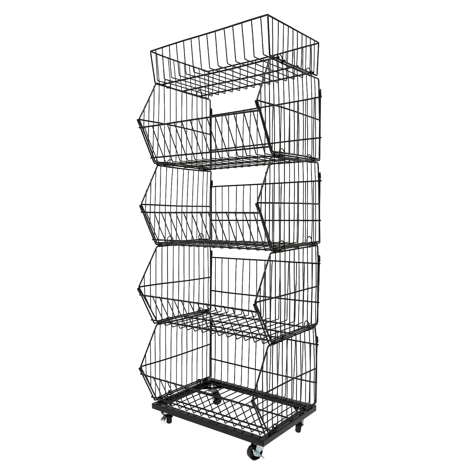 5 Tier Wire Grid Retail Display Shelf Merchandise Display Rack Stand W/ Wheels