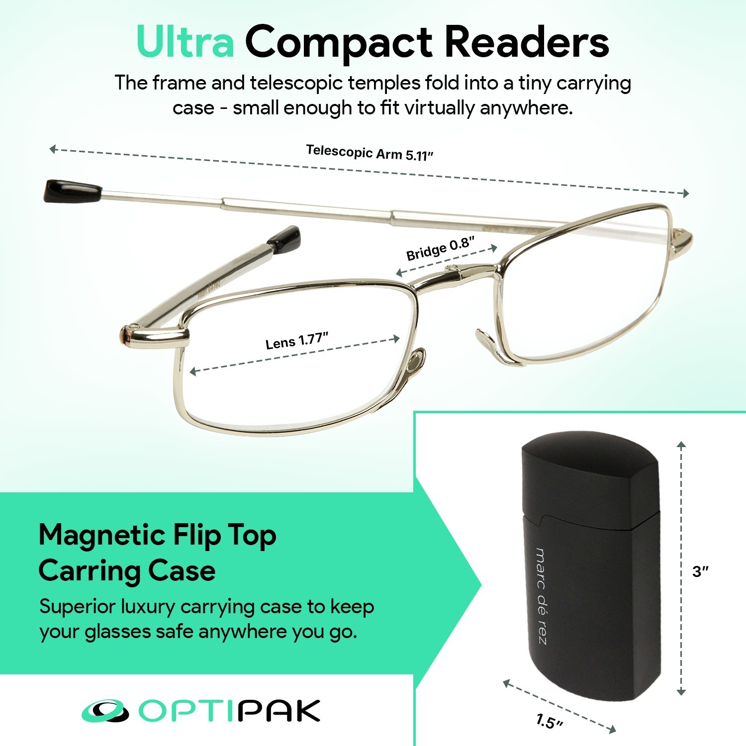 OPTIPAK Folding Reading Glasses Lightweight Unisex Portable Readers with Case