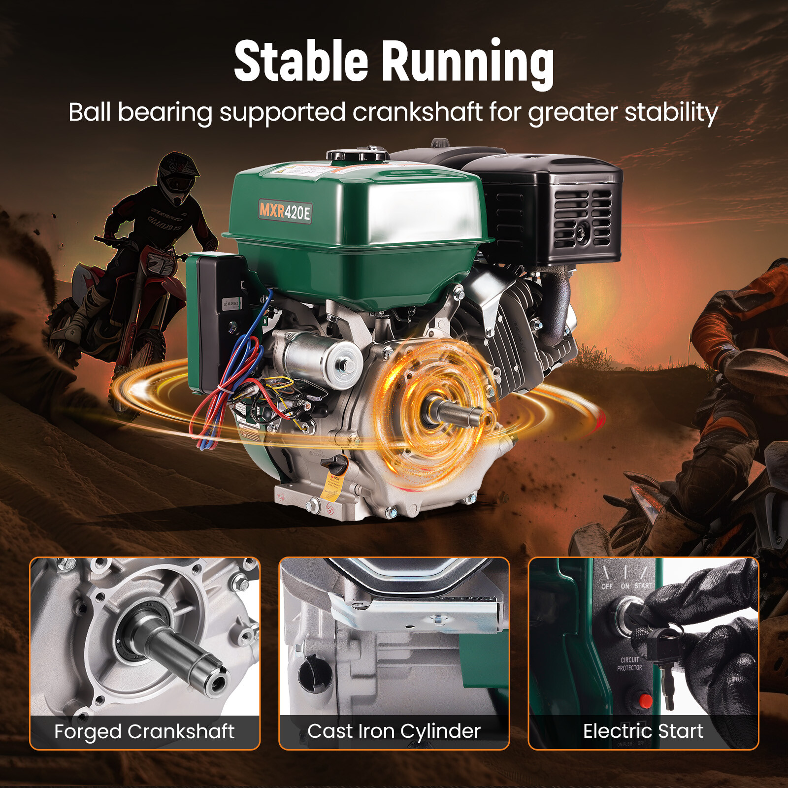 15HP 420cc Horizontal Engine Motor Gasoline 4 Stroke Electric Start For Go-Kart