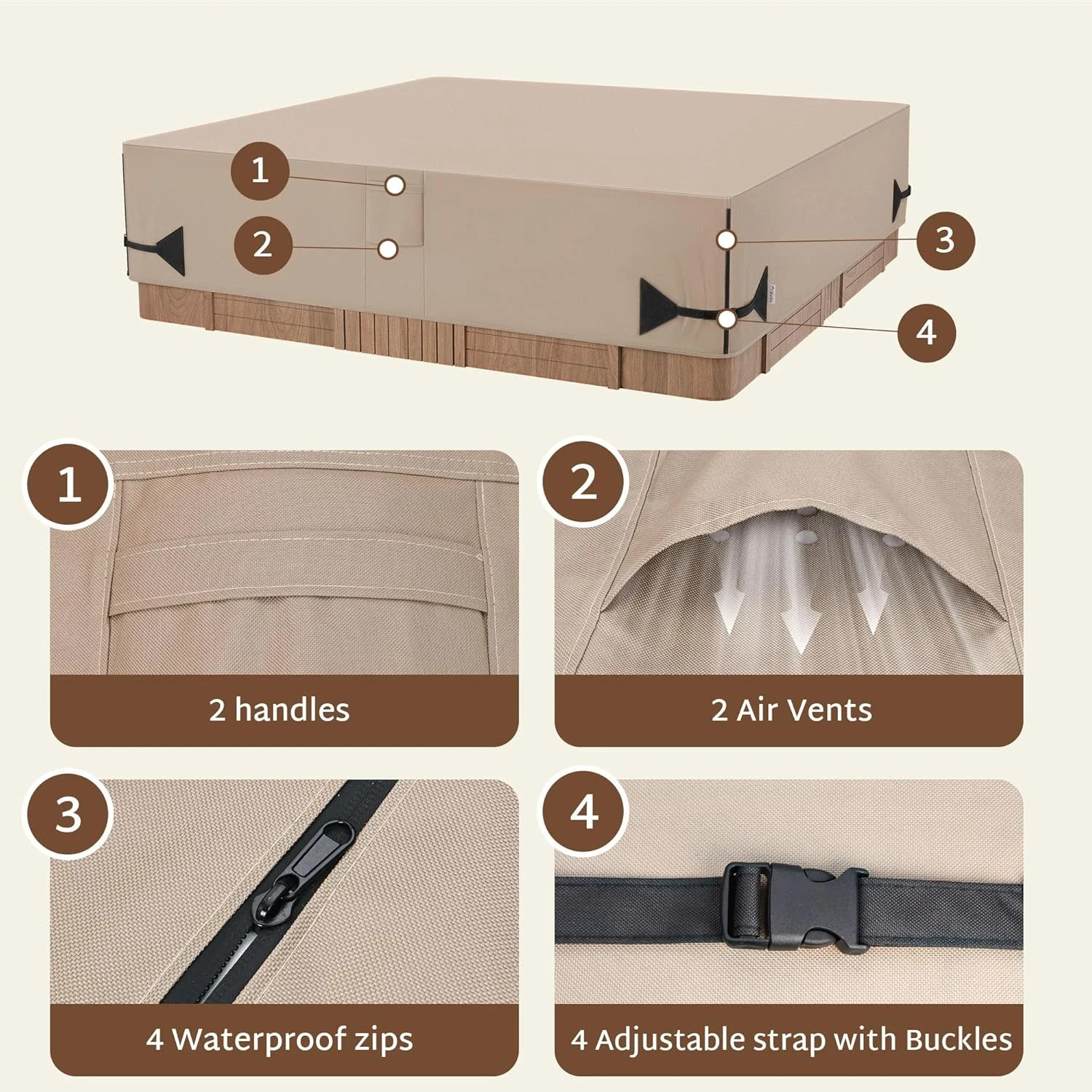 Outdoor Waterproof Hot Tub Cover 93 X 93 Inch Fit 92 X 92 or 91 X 91 or 90 X 90