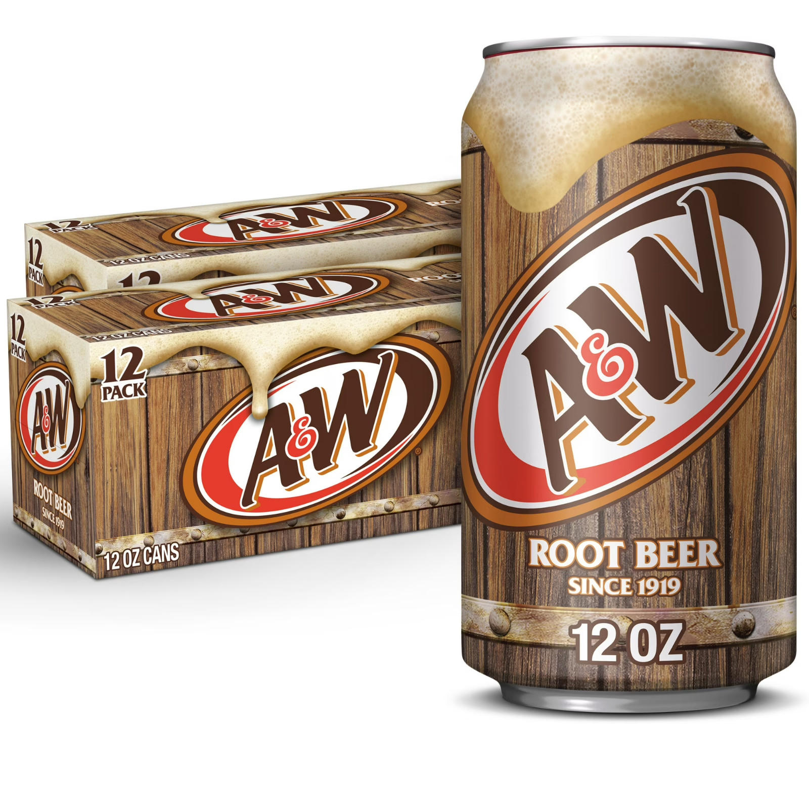 A&W Root Beer Soda Pop 12 fl oz 12-Pack Cans, Classic, Carbonated, Refreshing..