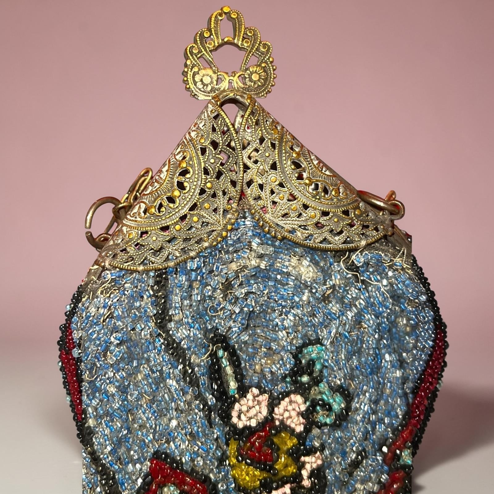 Antique 1920s Art Deco Micro Beaded Flapper Purse Floral Czech Glass Evening Bag