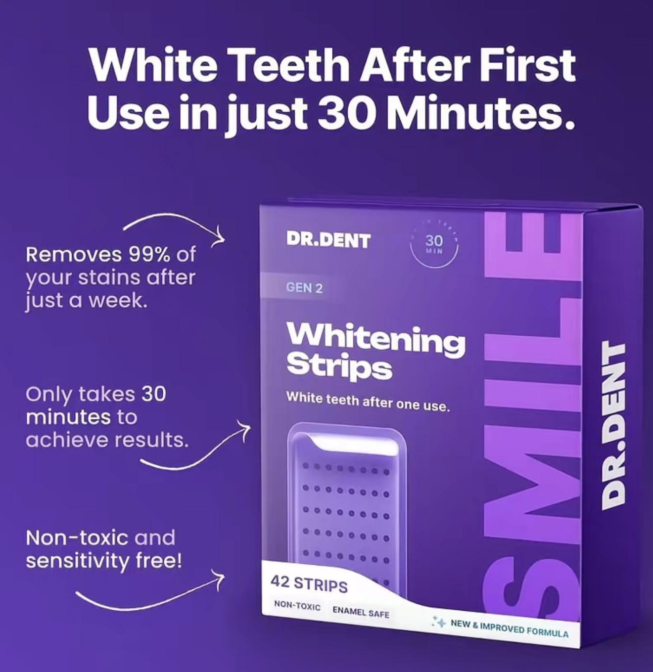DRDENT Purple Whitening Strips: 14 strips, Enamel-Safe, Peroxide-Free Teeth