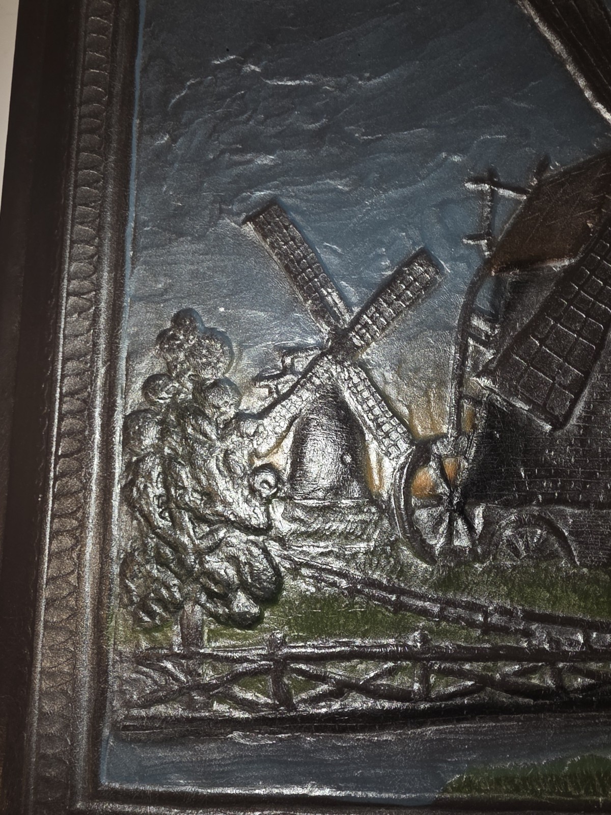 Vintage 70s Silver Magnetic Photo Album Embossed Windmill Faux Leather Japan