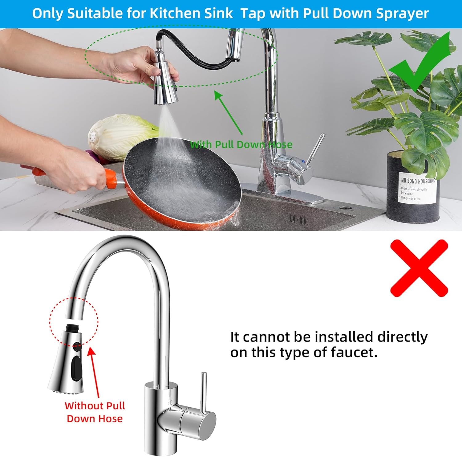 Kitchen Faucet Head Replacement,Pull Down Kitchen Spray Head Sink Spray Nozzle