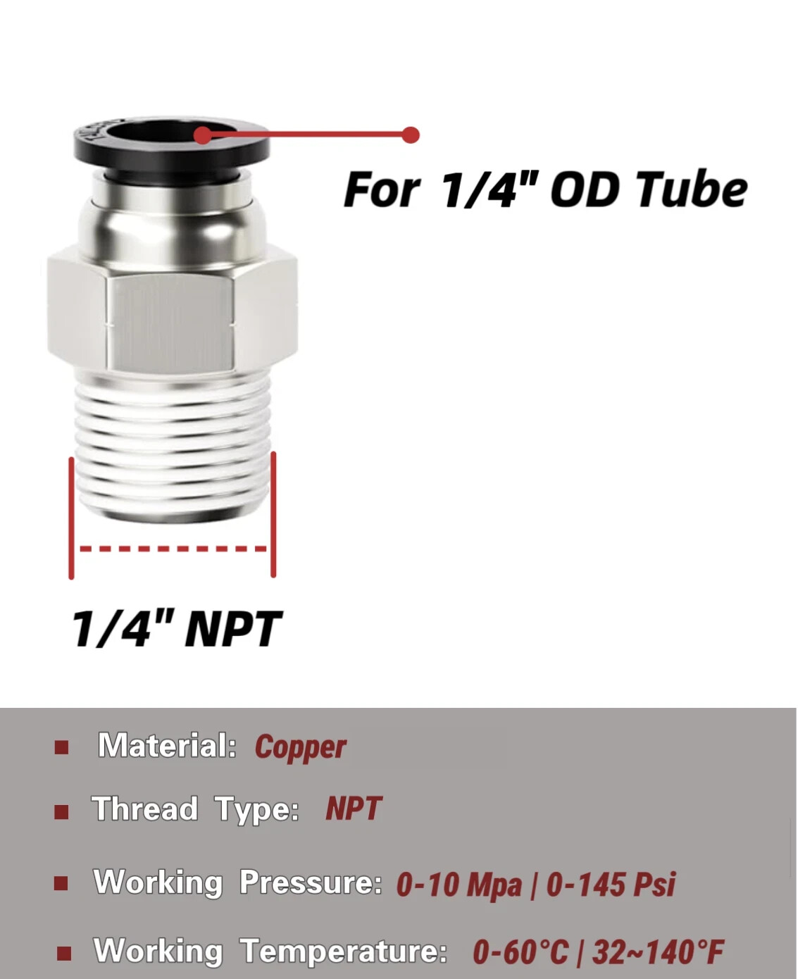 Air Line Tubing Kit 1/4'' OD 50ft Nylon Hose 1/4'' NPT Push to Connect Fittings
