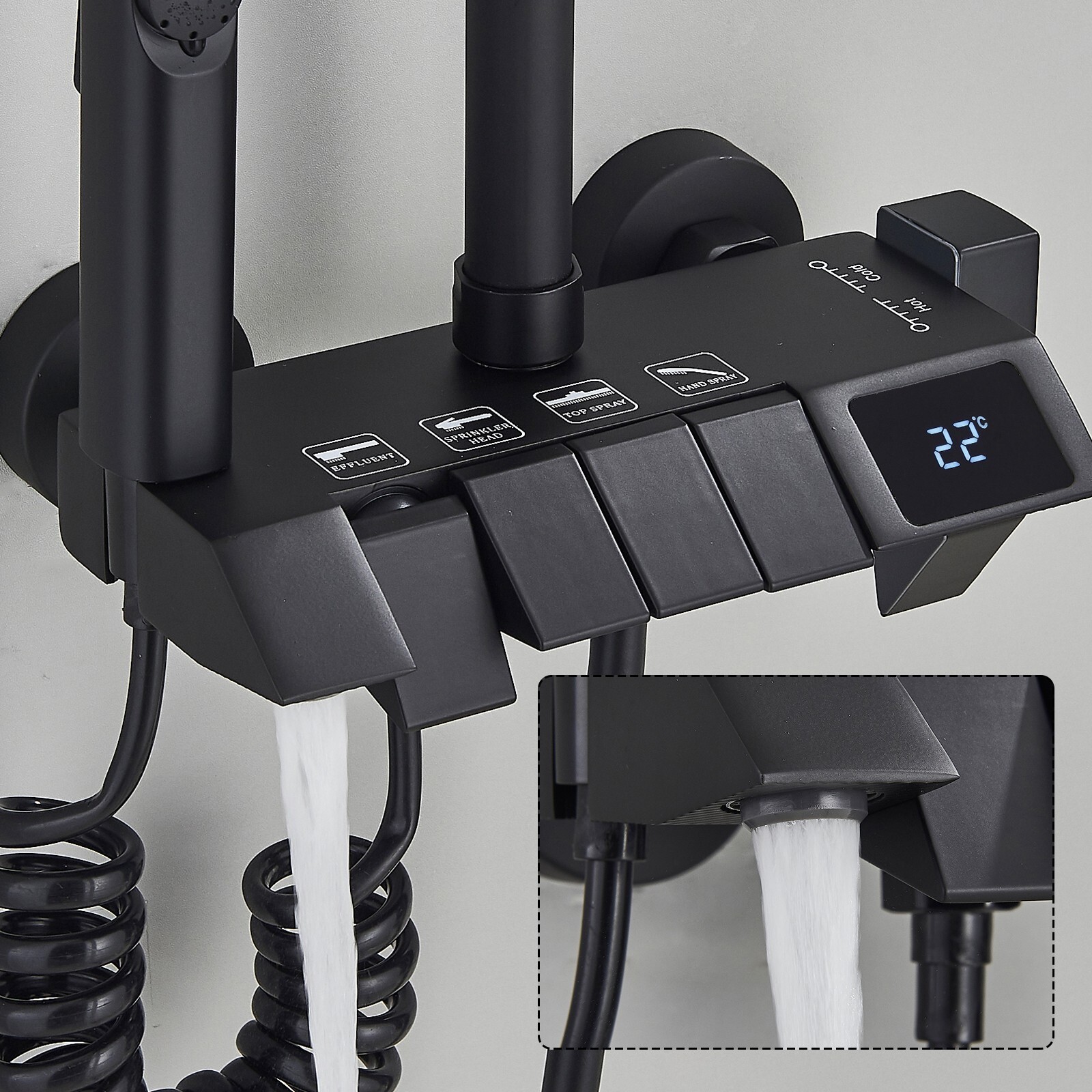 Black Bathroom Rainfall Shower Faucet Set Exposed Shower System with Mixer Valve