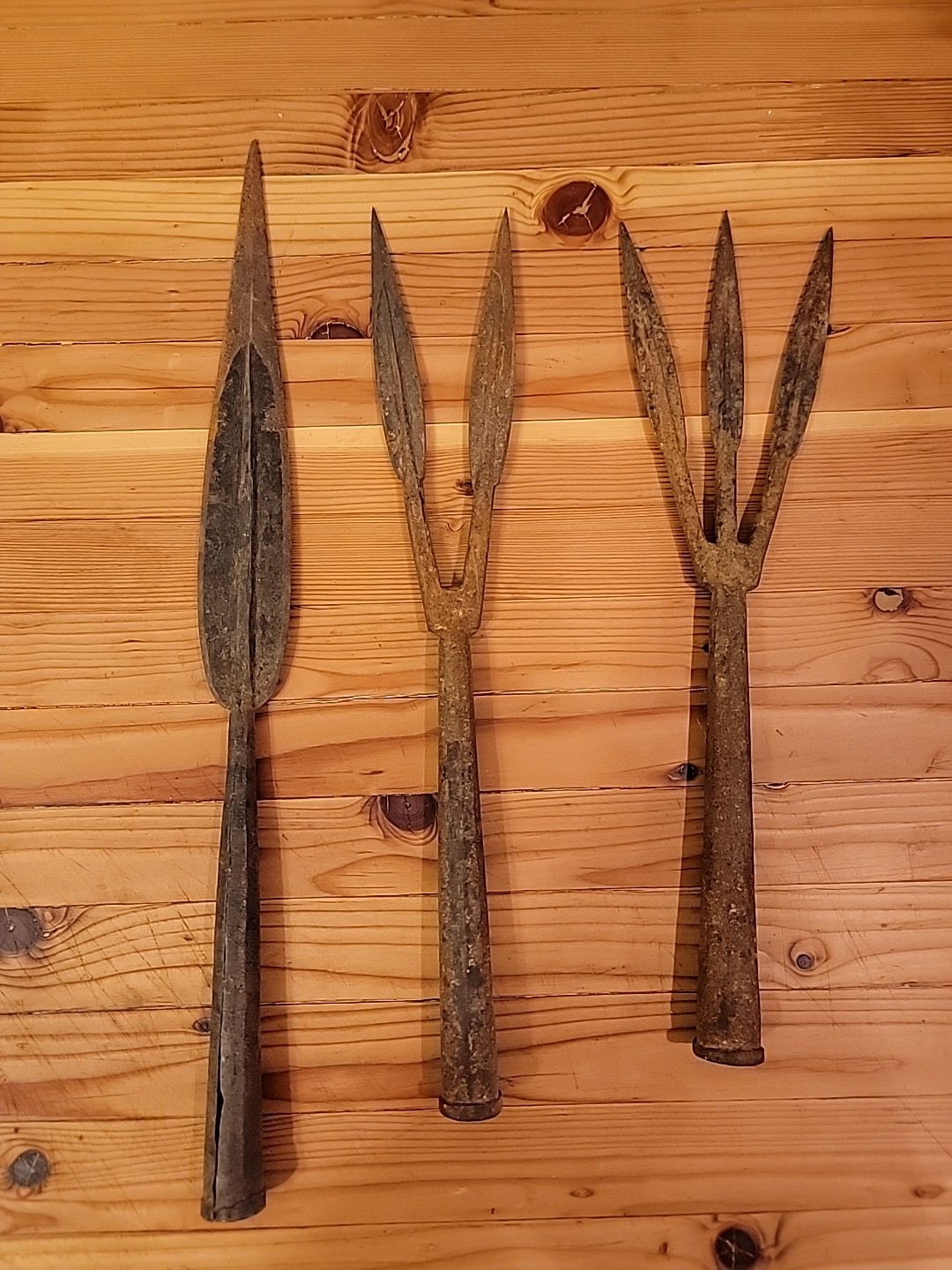 THREE AFRICAN TRIBAL SPEAR HEAD  HAND FORGED SET
