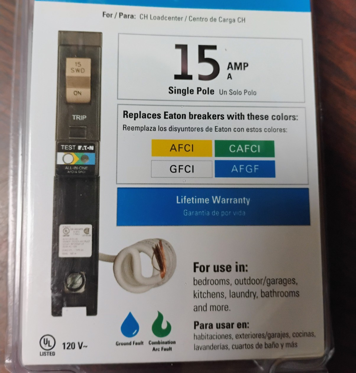 EATON CHFN115A1CS CIRCUIT BREAKER GFCI AFCI 15 AMP 1-POLE NEW IN PACKAGING