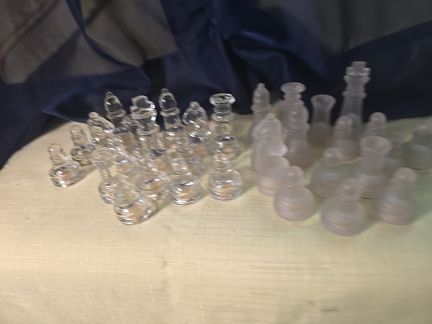 Glass Chess Pieces Frosted & Clear No Board Complete Set
