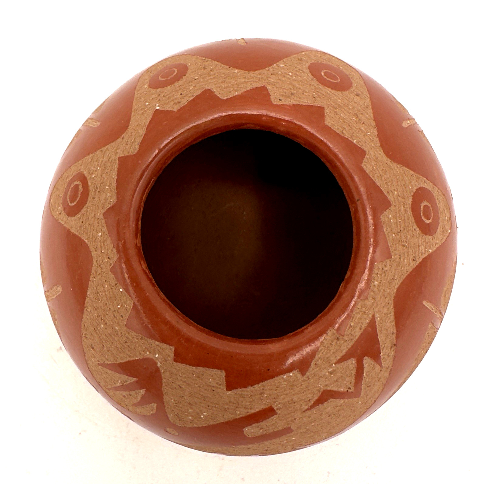 2.5" Ildefonso Pueblo Sgraffito Avanyu Redware Pottery Jar - Alfred Aguilar