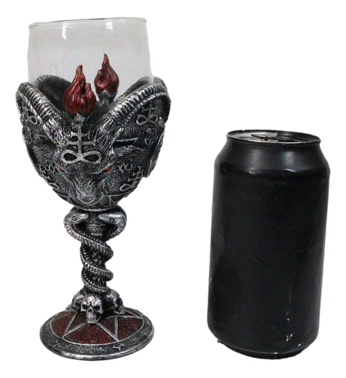 Occultic Sabbatic Goat Baphomet With Pentagram Wine Glass Goblet Chalice