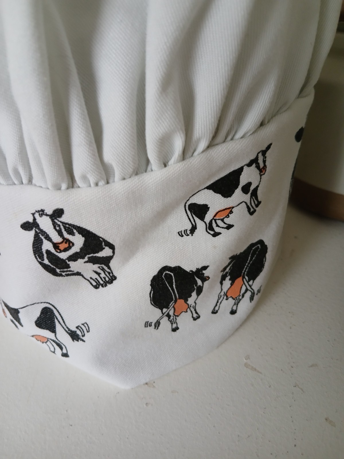 White Chef Hat with Cow Print Used Kitchen Costume Cap Adult