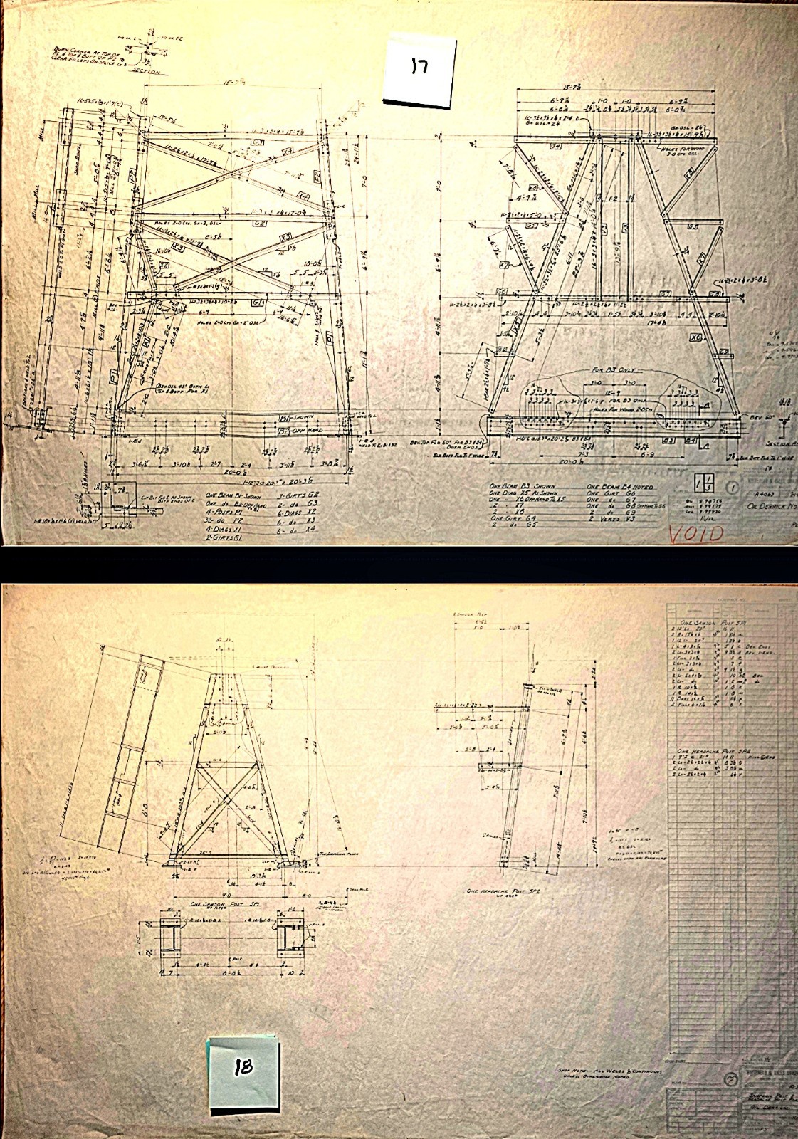 Original 1930's Industrial OIL DERRICK Technical drawings, Diazo/Blueprint LOT