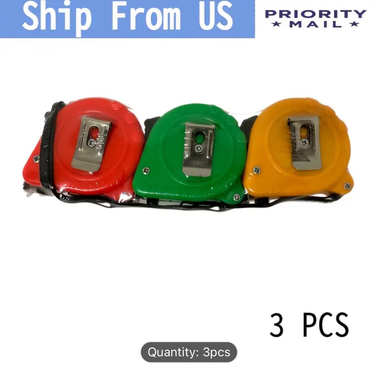 Set Of 3 PCS 16Ft 5M Measure Tape Metric Steel Measuring Ruler Self-locking