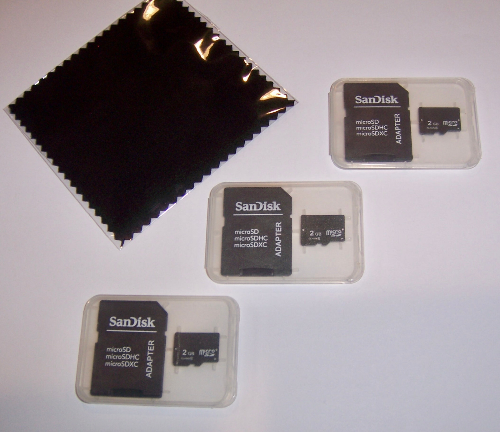 Lot of 3 New 2GB Micro SD Memory Cards, 2 GB MicroSD + Cleaning Cloth - USA