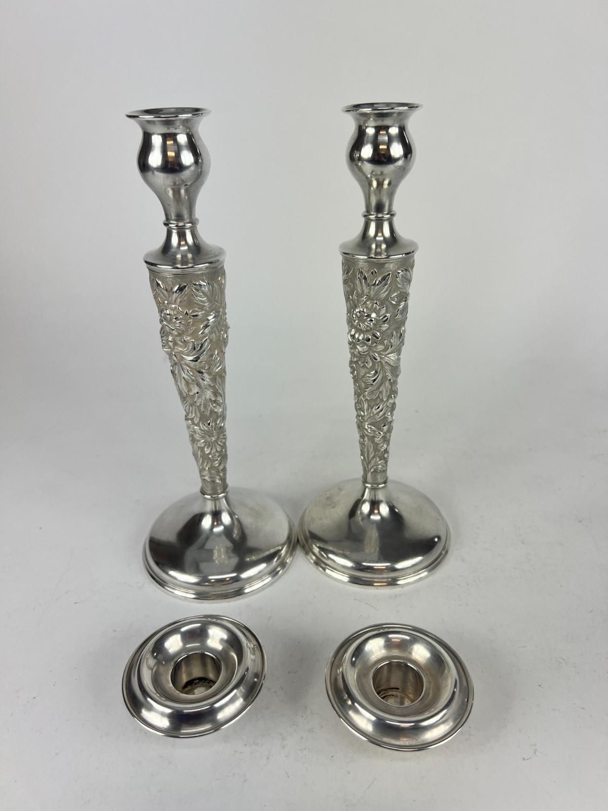 Vintage Sterling Silver Stieff Rose Hand-Chased #159 Candlesticks - 10.25"