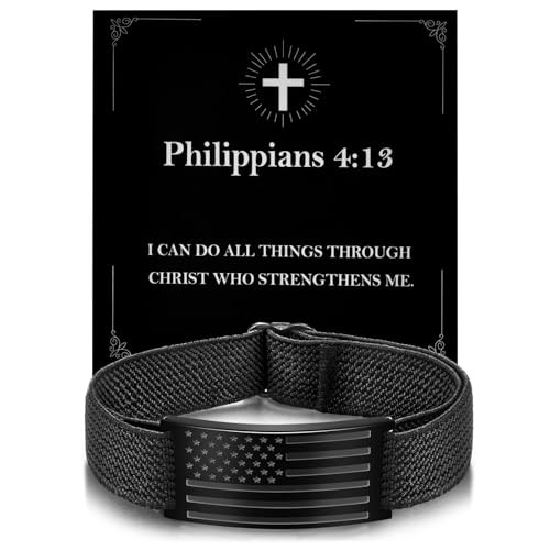 Christian Bible Verse Bracelets for Mens American Flag Style Philippians 4:13