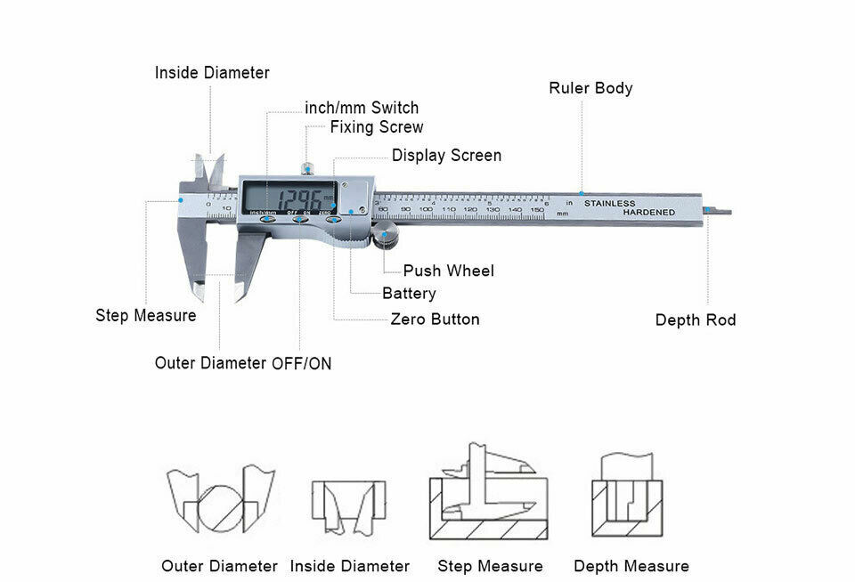 150mm Stainless Steel Caliper Vernier Micrometer Electronic Measuring Tool Ruler