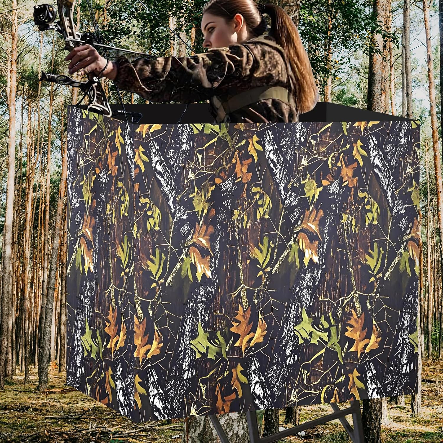 Hunting Tree Stand Blind Cover with Zipper and Pockets for Deer and Turkey