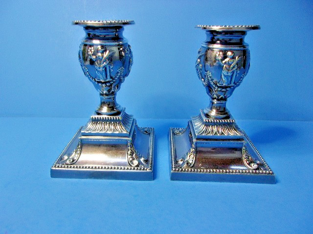 Antique Victorian Dwarf Urn Silverplate Candlesticks Richard Hodd & Son London