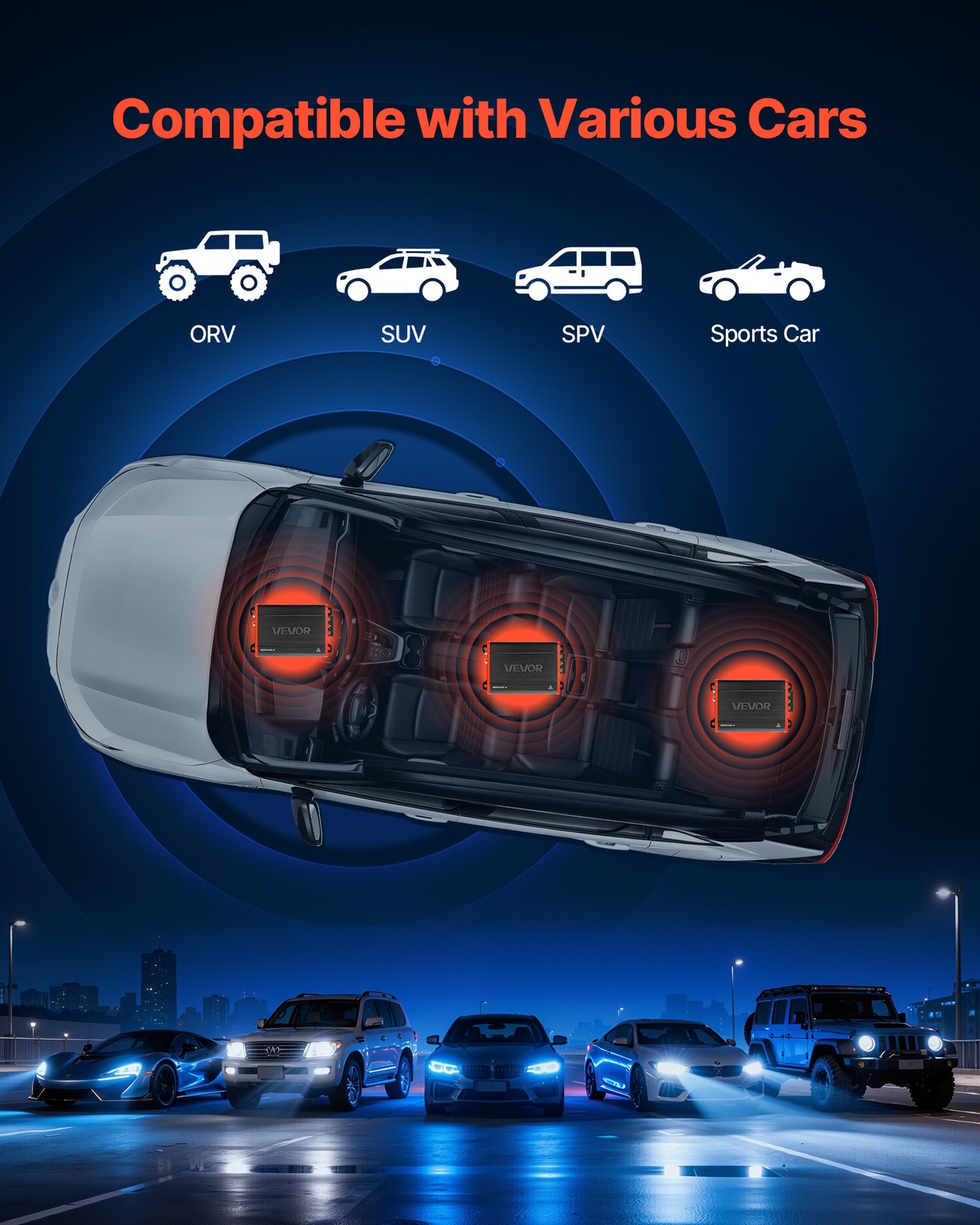 VEVOR Car Audio Amplifier Car Amplifier 4-Channel Class D Max. 4x120W at 4 Ohms