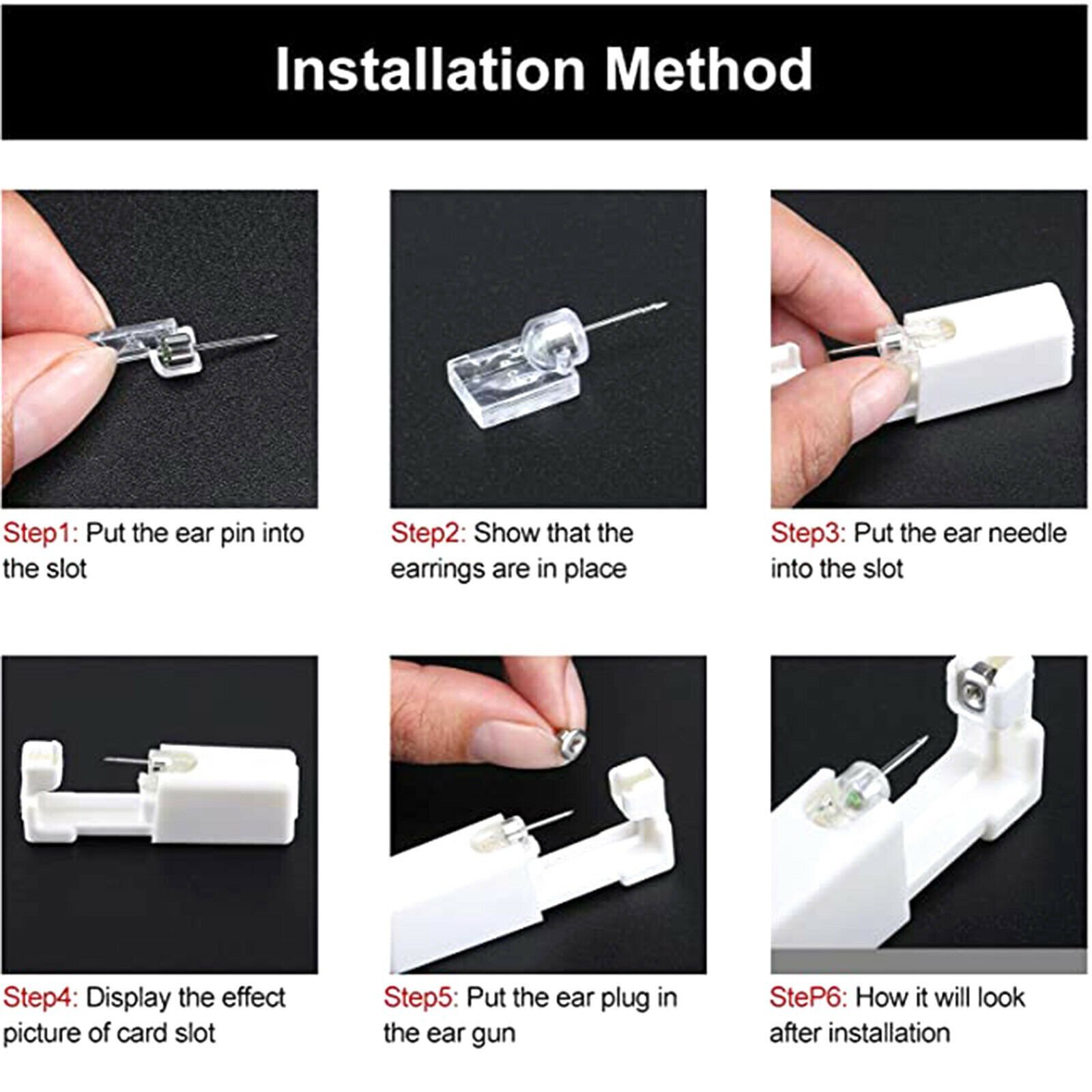 6× Ear Piercing Disposable Kit Silver Stud Earring Gun DIY Home Self Ear Sets US