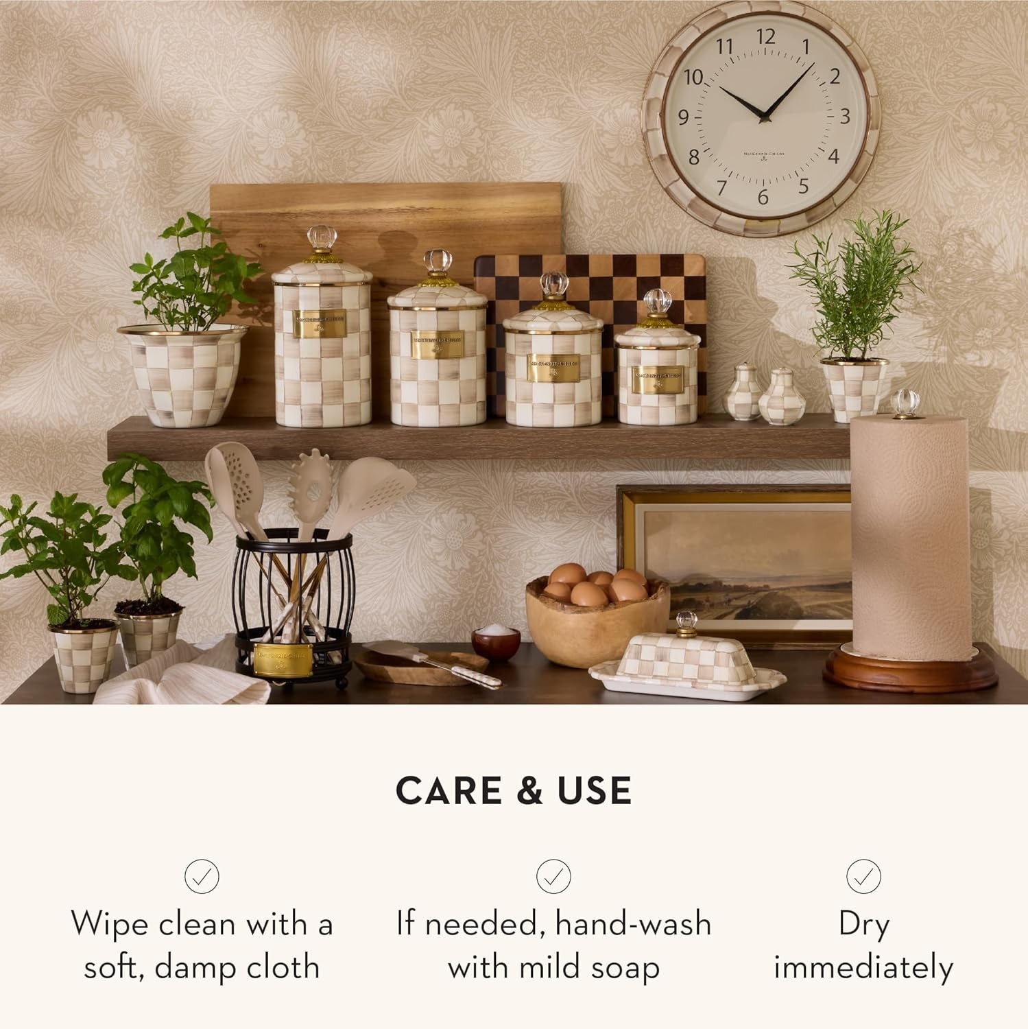 MacKenzie-Childs Mocha Check Canister- Small