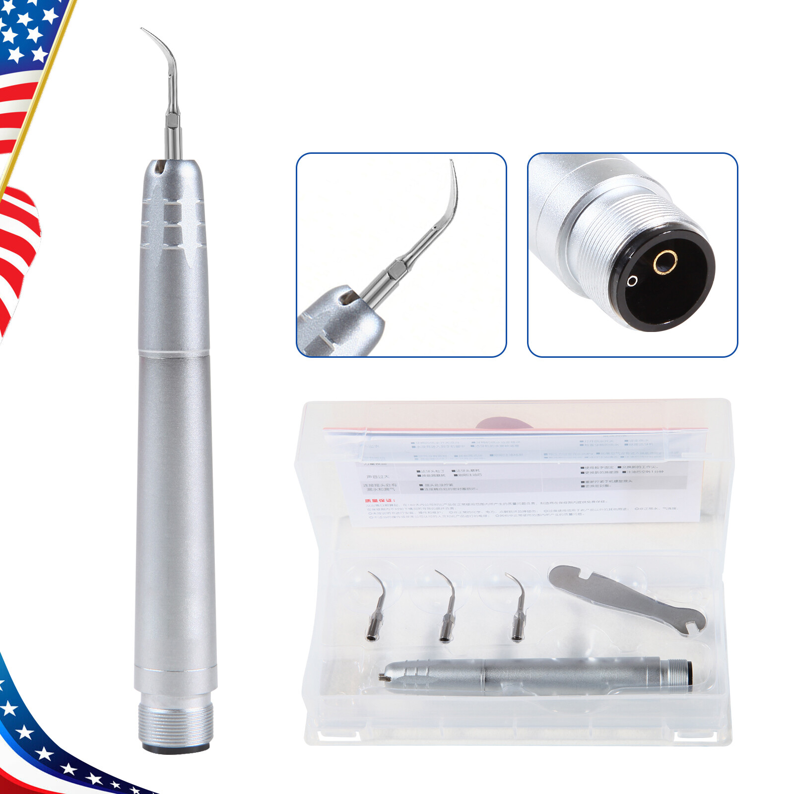 Dental Piezo Ultrasonic Air Scaler Handpiece Hygienist 2/4 Holes With 3 Tips