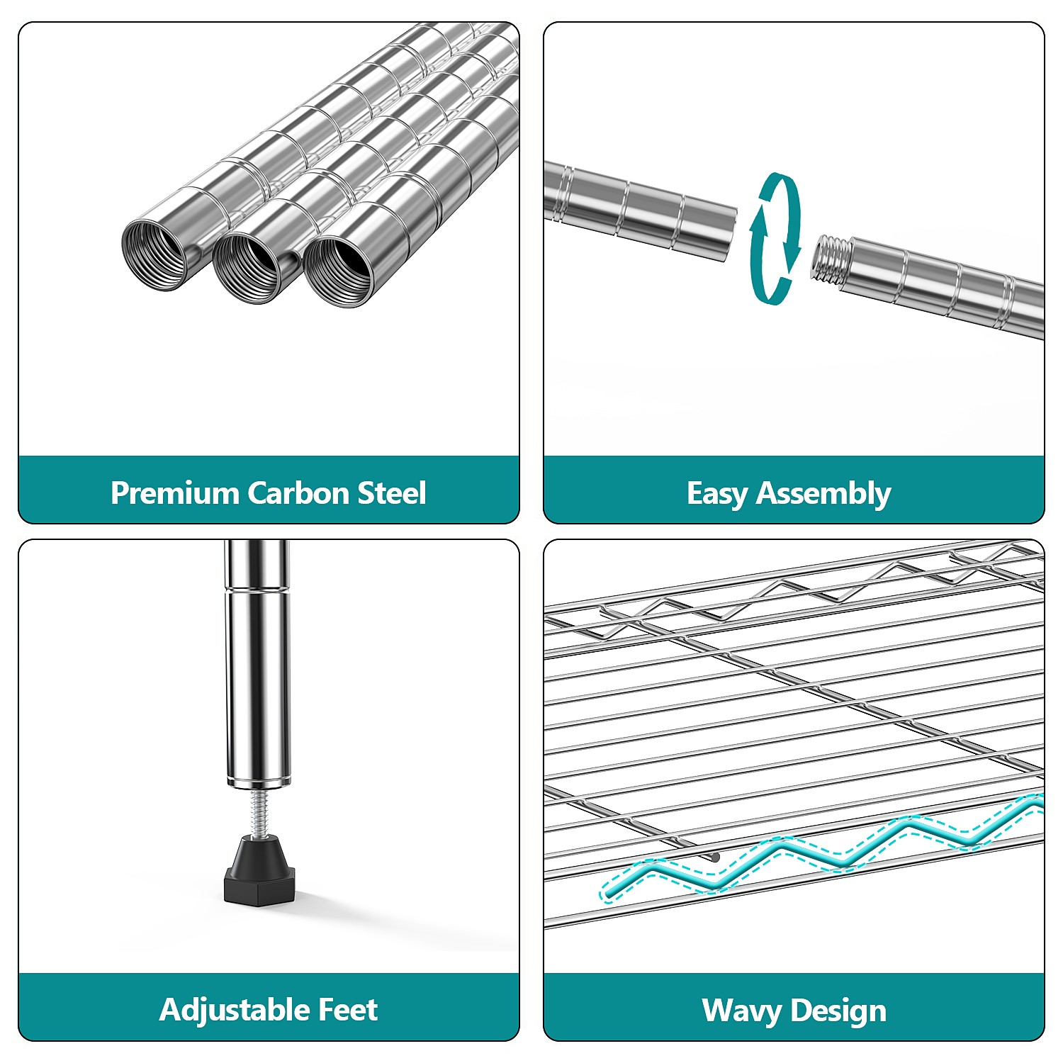 MZG 14'' 24'' 63'' 5-Tier Wire Storage Shelf Steel Shelving Racks Wire Pantry