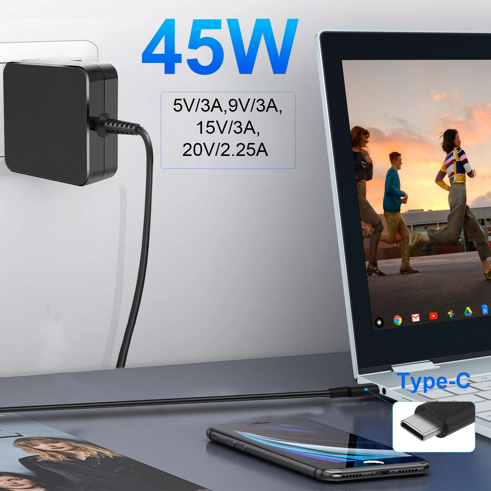 Steam Deck POWER SUPPLY W20-045N1A Charger 45W USB-C Charger Universal Laptop US