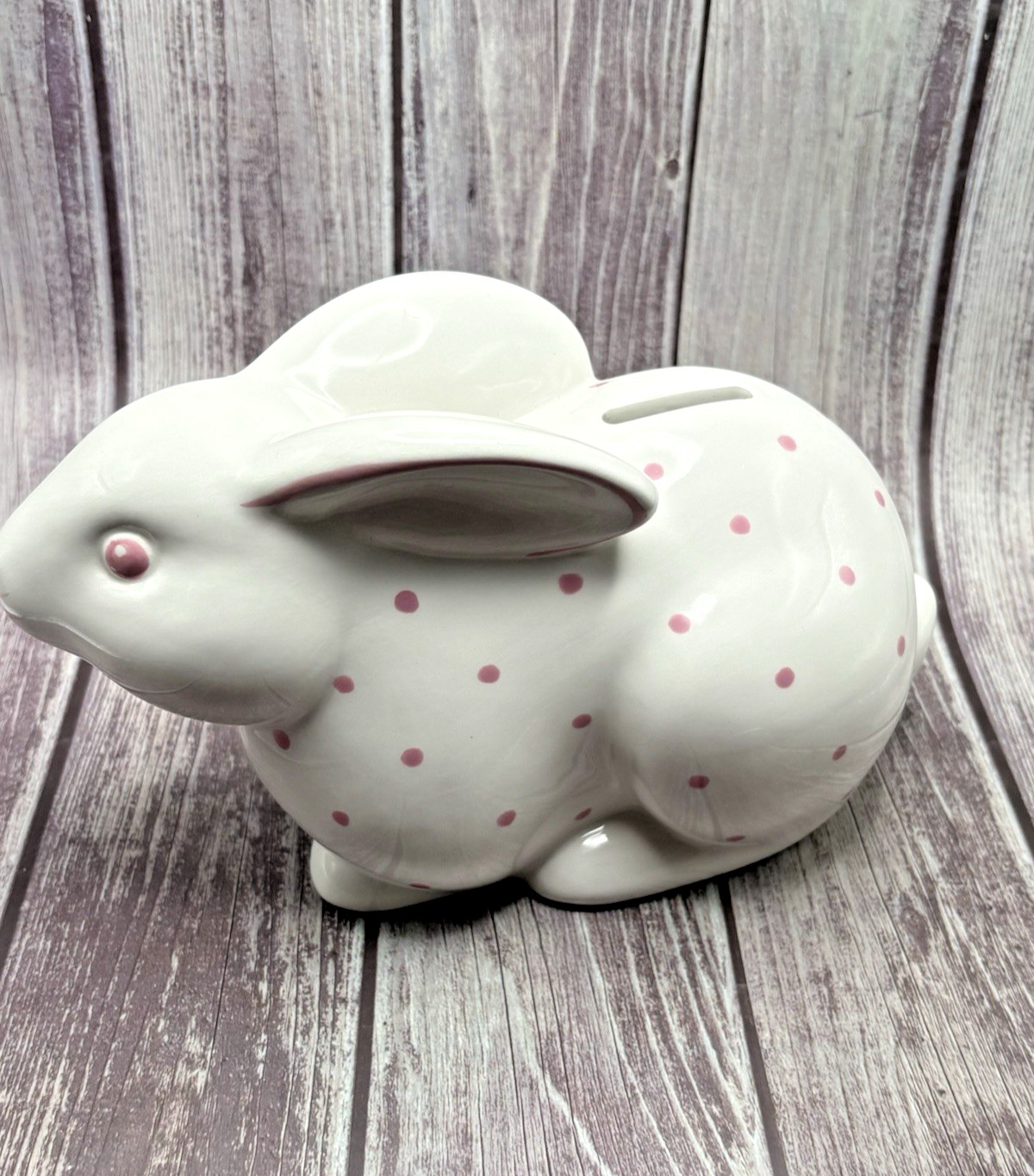Tiffany & Co Ceramic Bunny Vintage Piggy Bank Pink Polka Dots Hand Painted Italy