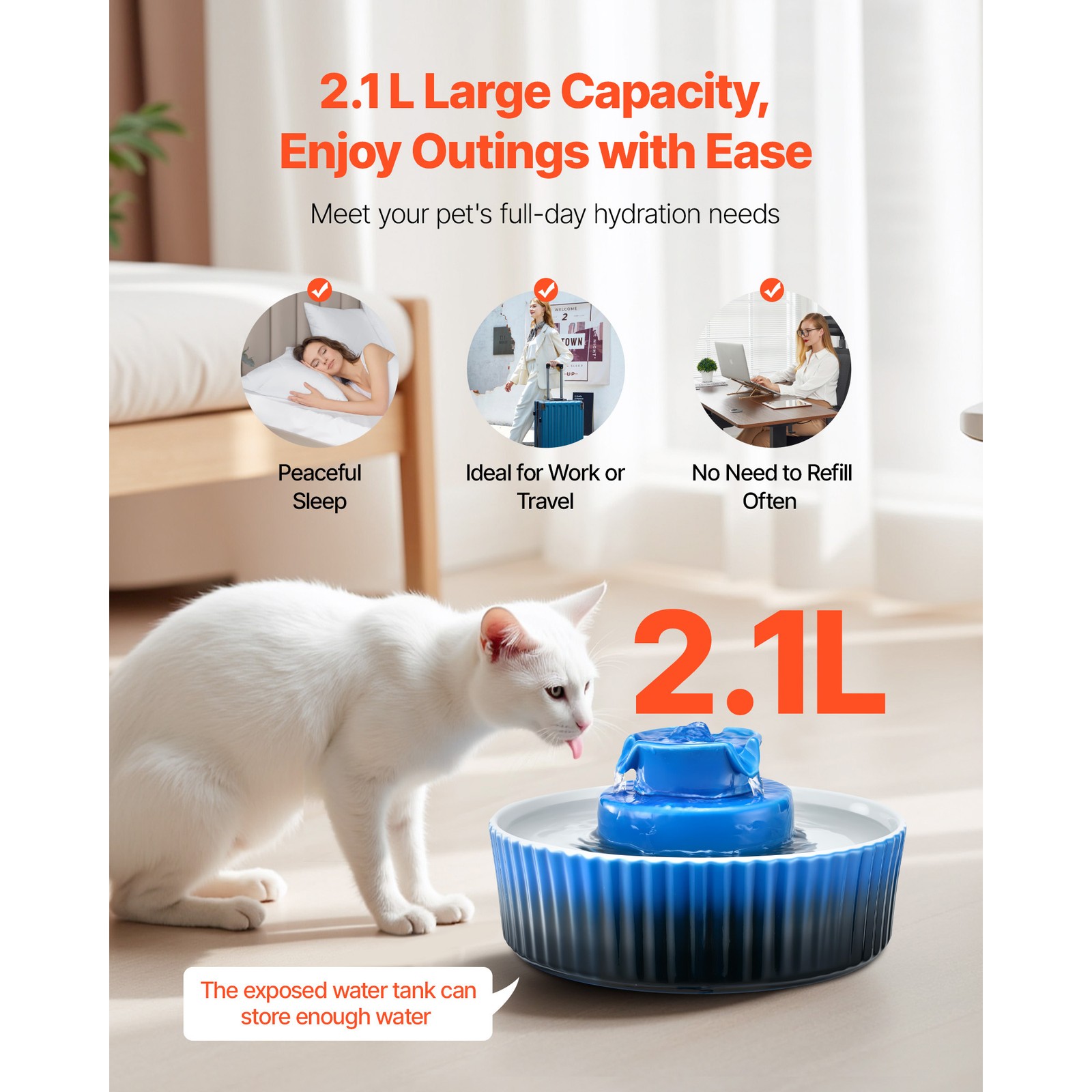 Ceramic Cat Water Fountain 2.1L/71oz Cupcake Pet Fountain for Cats & Dogs